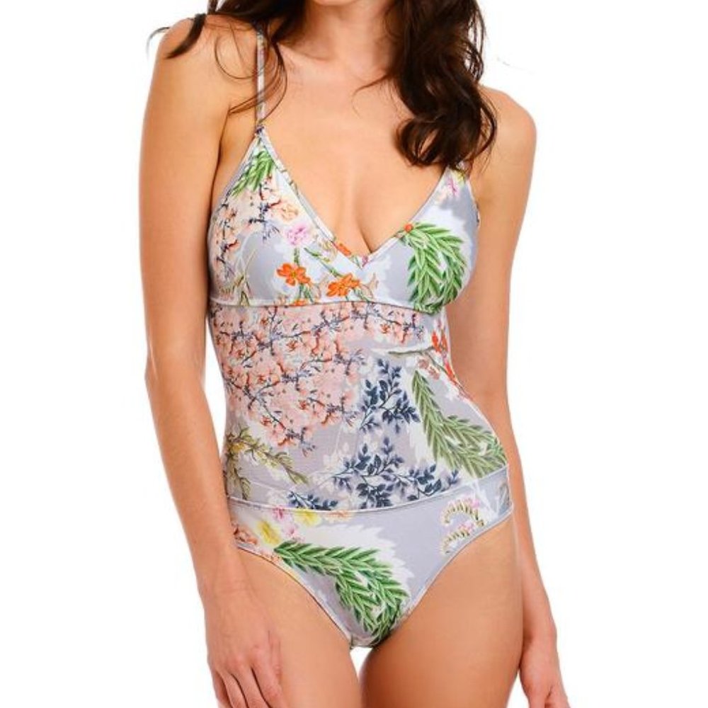 RACHEL Roy Floral Print Swimsuit Size Extra Small XS Mesh V Neck Bathing Suit